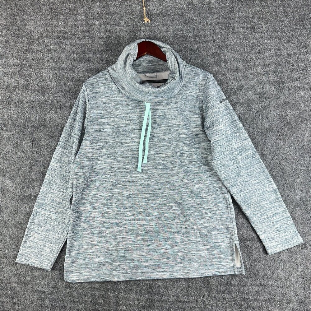 Columbia Top Womens Medium Turtleneck Sweatshirt Gray Heathered Split Hem Pullov